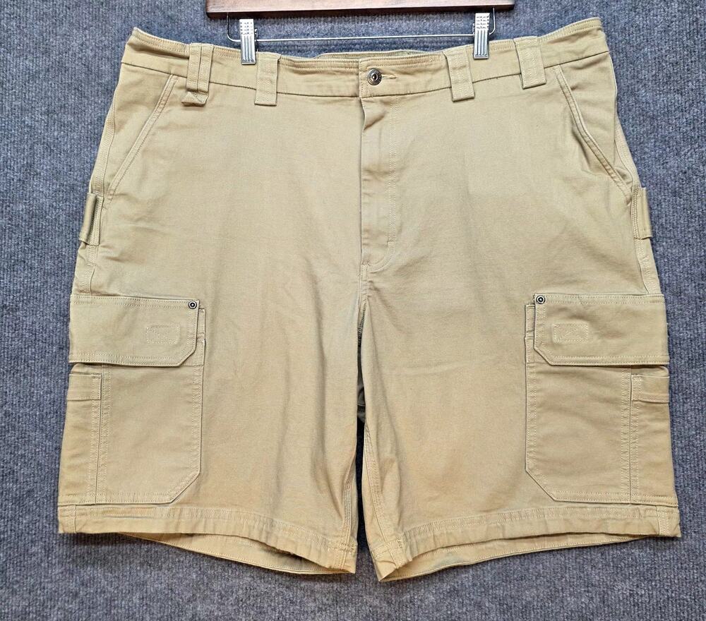 Duluth Trading Co Mens 44 Flex Fire Hose Cargo Shorts Khaki Tan Workwear Utility